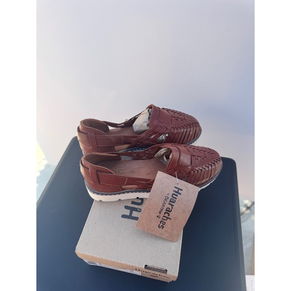 BEARPAW Huaraches Lena Saddle Brown Woven‎ Leather Slip On Loafer Shoes Size 5